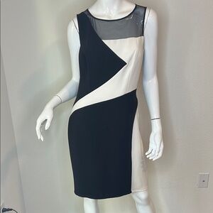Rickie Freeman for Teri Jon Black and White Asymmetrical Sheath Dress